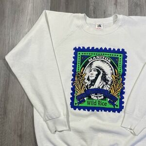 Vintage 90s Manitok Tribe Organic Wild Rice Sz Large‎ Native American Sweatshirt